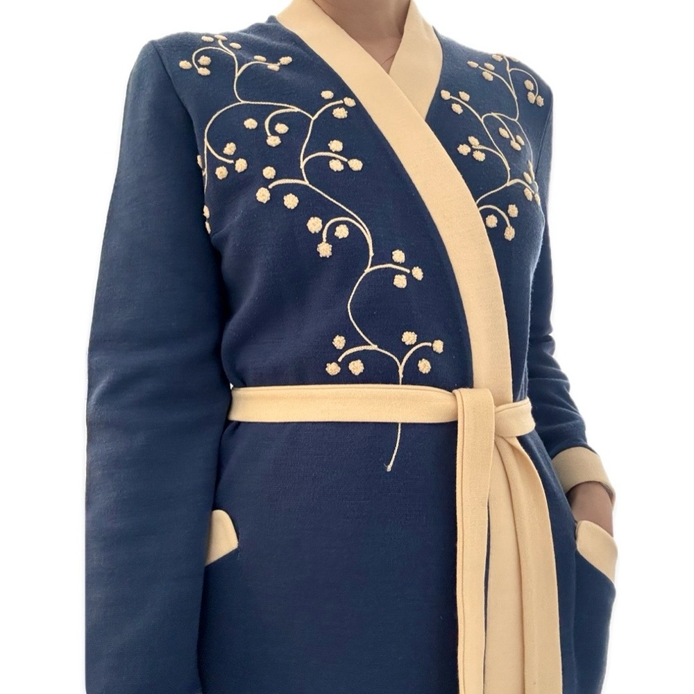 Vintage Italian (50s/60s) Floor Length Embroidered Wrap Cardigan